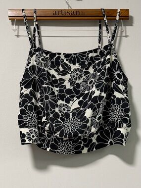 Anthropologie Black & White Floral Cami Tank Top Size Small Boho